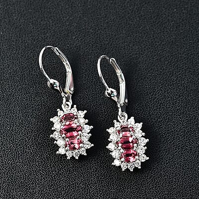 D'Joy Morro Redondo Pink Tourmaline and White Zircon 2.35 ctw Blooming Flower Lever Back Earrings in Rhodium Over Sterling Silver