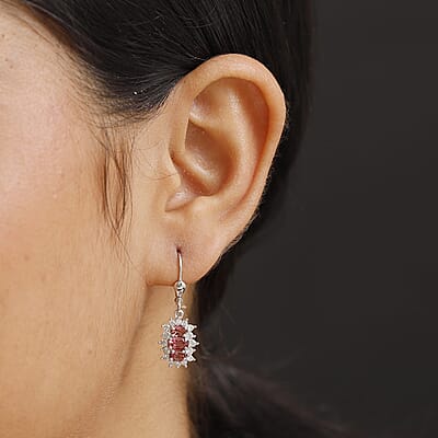 D'Joy Morro Redondo Pink Tourmaline and White Zircon 2.35 ctw Blooming Flower Lever Back Earrings in Rhodium Over Sterling Silver