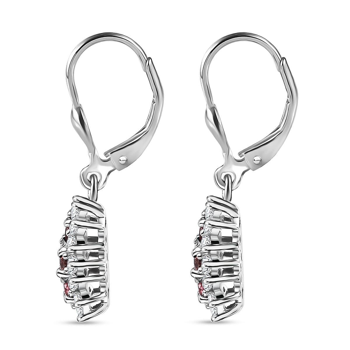 D'Joy Morro Redondo Pink Tourmaline and White Zircon 2.35 ctw Blooming Flower Lever Back Earrings in Rhodium Over Sterling Silver