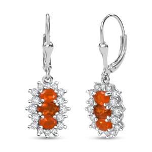 D'Joy Salamanca Fire Opal and White Zircon 1.60 ctw Blooming Flower Lever Back Earrings in Rhodium Over Sterling Silver