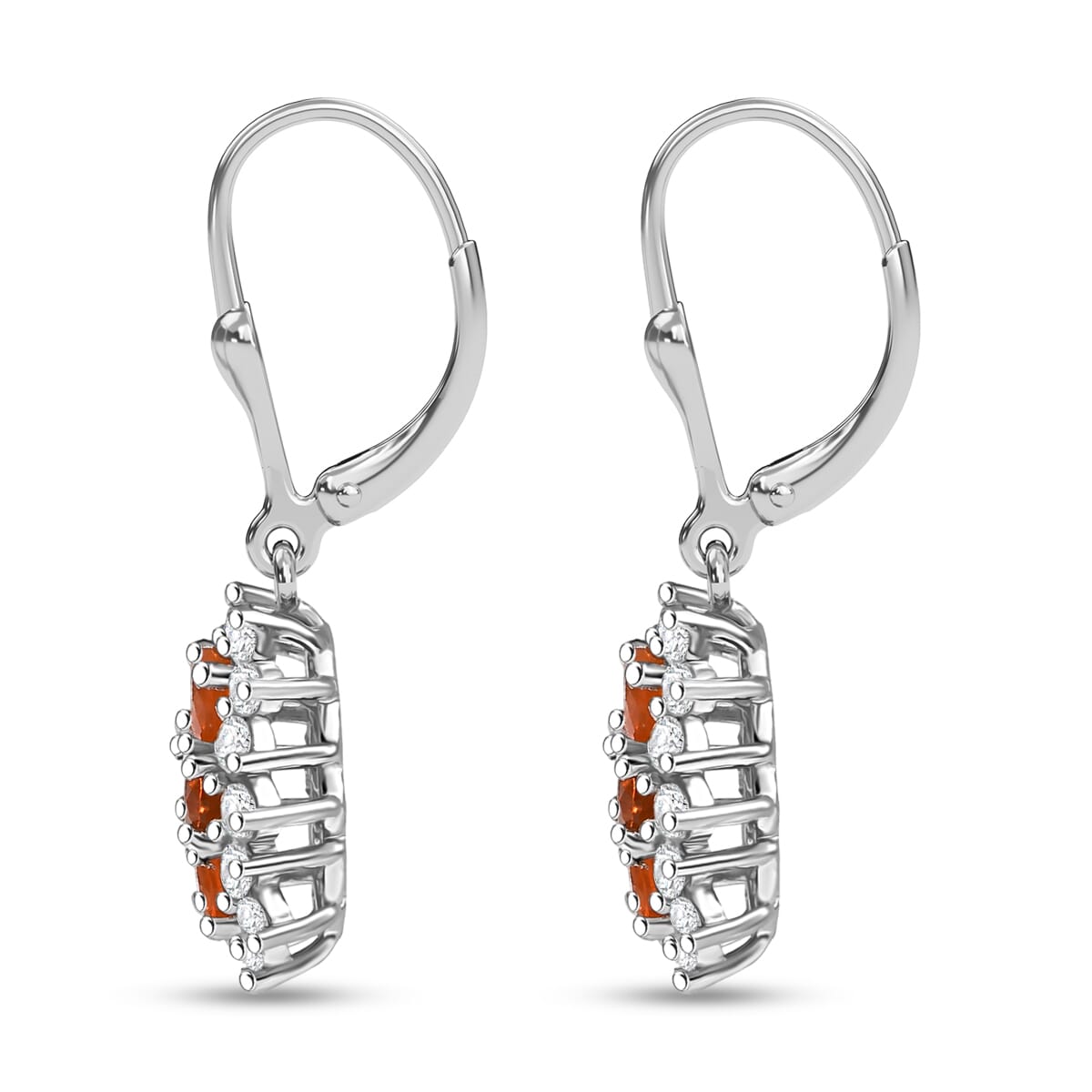 D'Joy Salamanca Fire Opal and White Zircon 1.60 ctw Blooming Flower Lever Back Earrings in Rhodium Over Sterling Silver image number 3