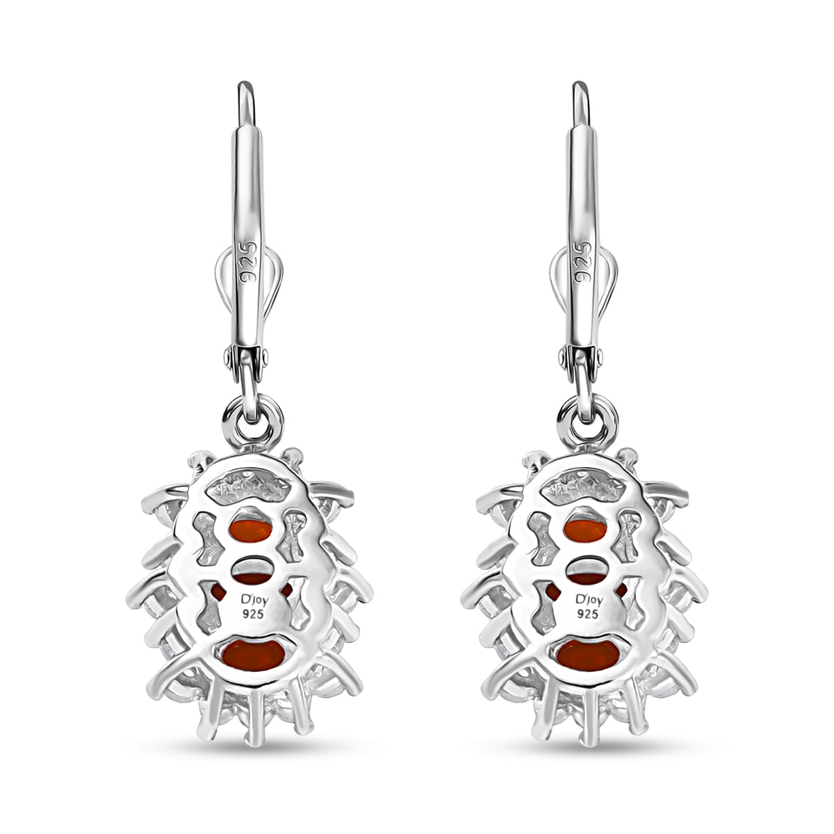 D'Joy Salamanca Fire Opal and White Zircon 1.60 ctw Blooming Flower Lever Back Earrings in Rhodium Over Sterling Silver image number 4