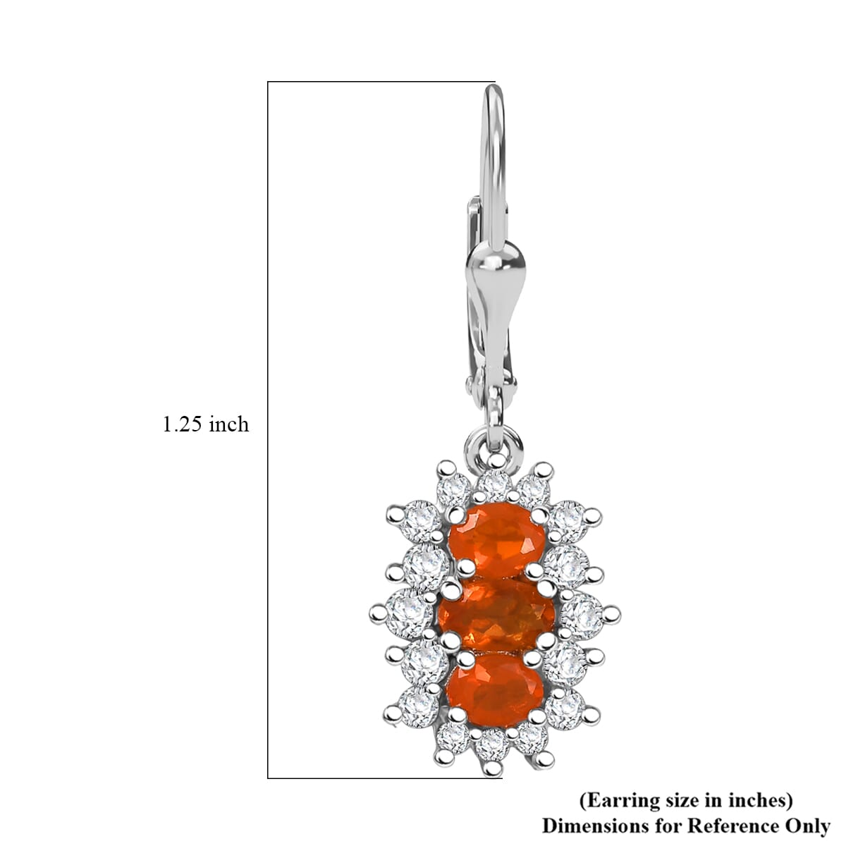 D'Joy Salamanca Fire Opal and White Zircon 1.60 ctw Blooming Flower Lever Back Earrings in Rhodium Over Sterling Silver image number 5