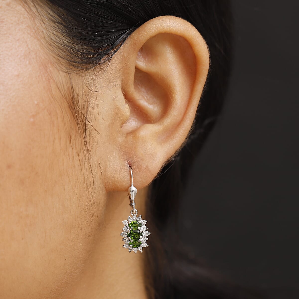 D'Joy Chrome Diopside and White Zircon 2.40 ctw Blooming Flower Lever Back Earrings in Rhodium Over Sterling Silver image number 2
