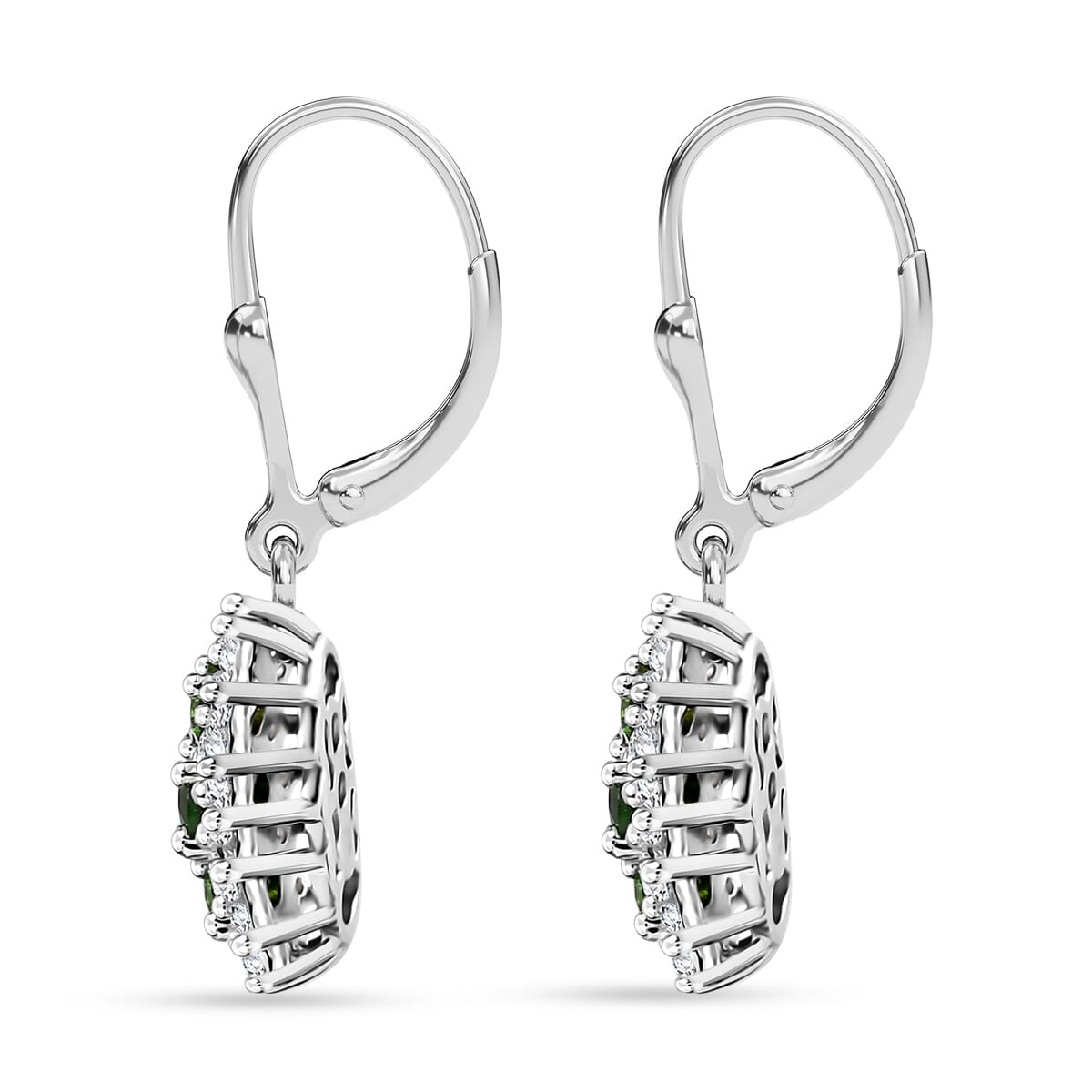 D'Joy Chrome Diopside and White Zircon 2.40 ctw Blooming Flower Lever Back Earrings in Rhodium Over Sterling Silver image number 4
