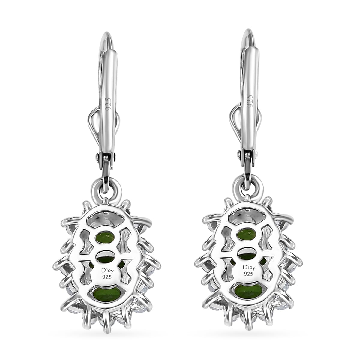 D'Joy Chrome Diopside and White Zircon 2.40 ctw Blooming Flower Lever Back Earrings in Rhodium Over Sterling Silver image number 5