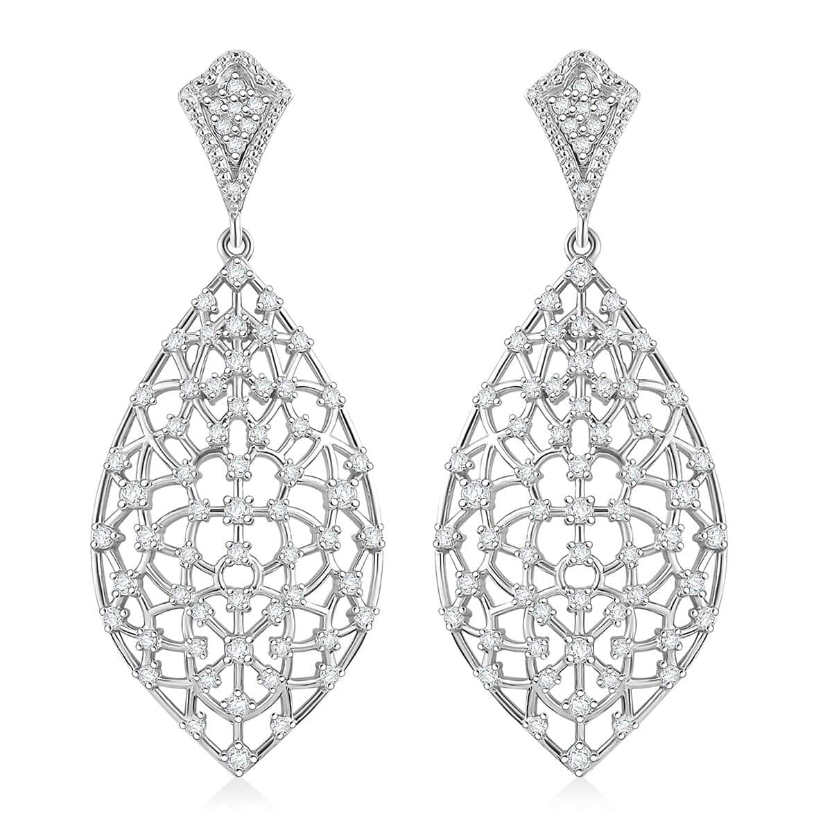 Luxuriant Lab Grown Diamond SI 2.00 ctw Dangle Earrings in Rhodium Over Sterling Silver (Del. in 10-12 Days) image number 0