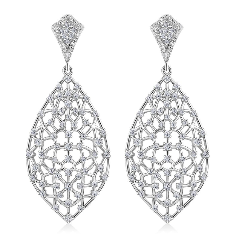 Luxuriant Lab Grown Diamond SI 2.00 ctw Dangle Earrings in Rhodium Over Sterling Silver