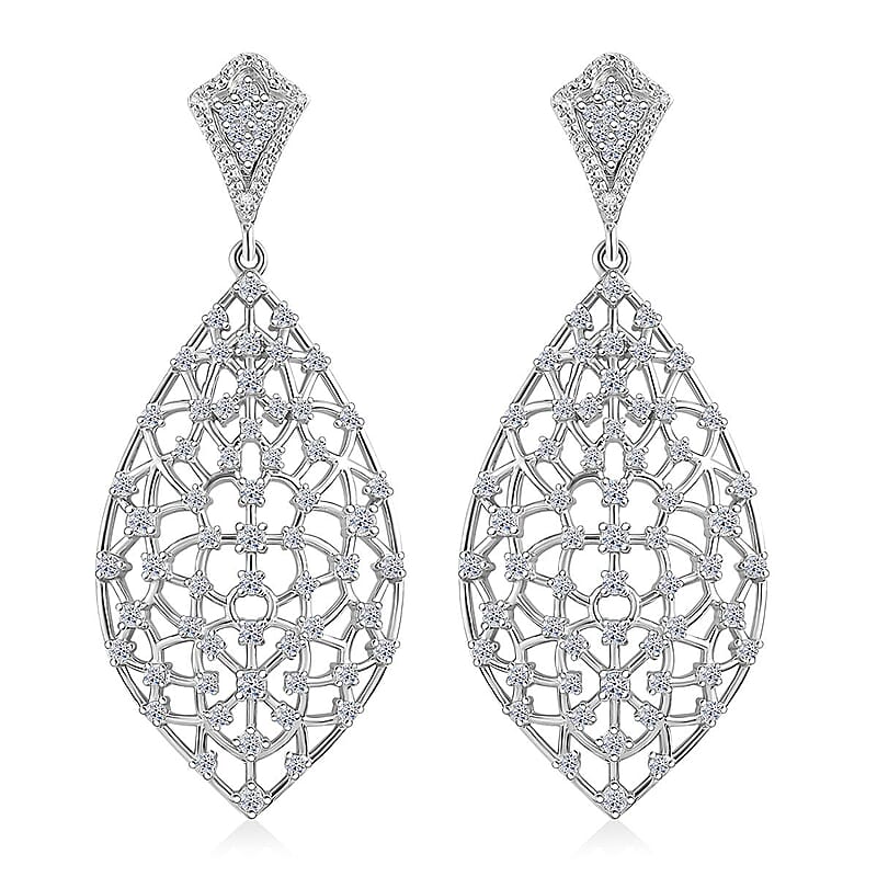 Luxuriant Lab Grown Diamond SI 2.00 ctw Dangle Earrings in Rhodium Over Sterling Silver