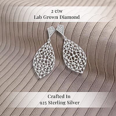Luxuriant Lab Grown Diamond SI 2.00 ctw Dangle Earrings in Rhodium Over Sterling Silver