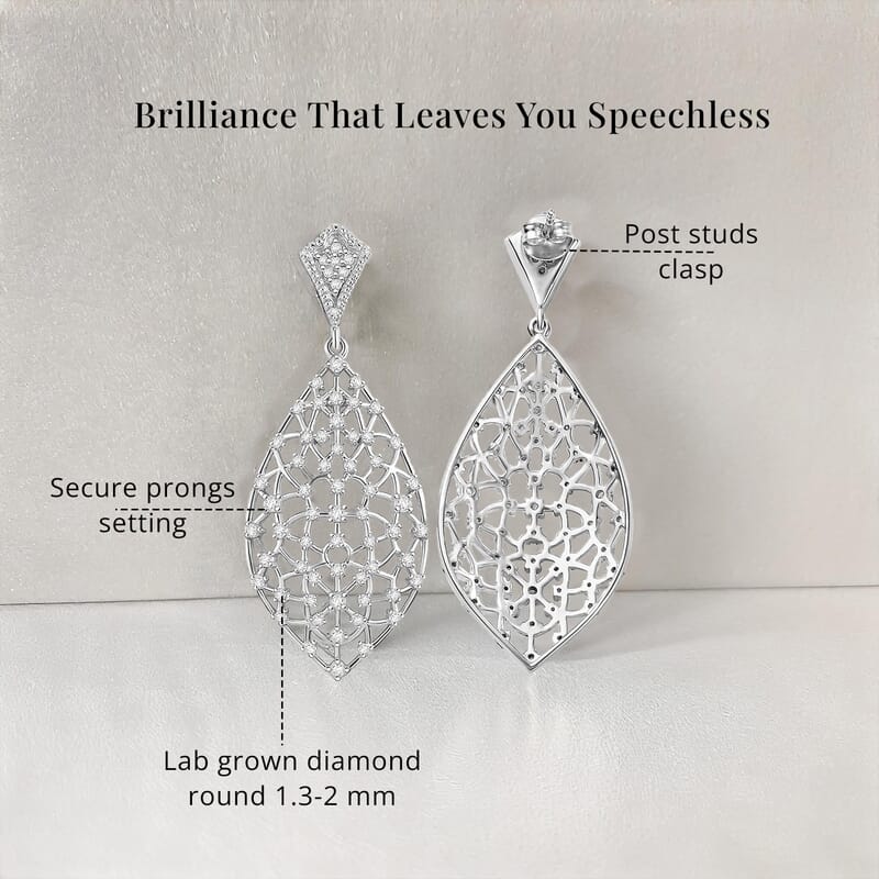 Luxuriant Lab Grown Diamond SI 2.00 ctw Dangle Earrings in Rhodium Over Sterling Silver