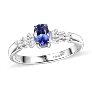 AAA Tanzanite and Diamond 0.60 ctw Ballerina Ring in Rhodium Over Sterling Silver (Size 10.0)