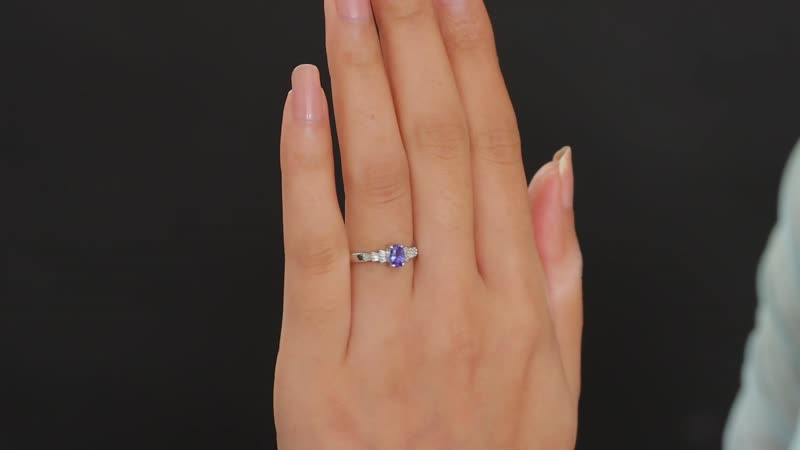 AAA Tanzanite, Diamond Ballerina Ring in Rhodium Over Sterling Silver (Size 7.0) 0.60 ctw