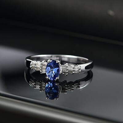 D'Joy AAA Tanzanite and Diamond 0.60 ctw Ballerina Ring in Rhodium Over Sterling Silver (Size 10.0)
