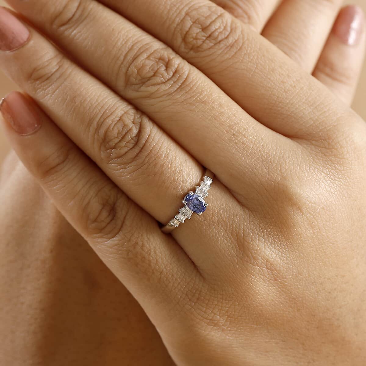 AAA Tanzanite and Diamond 0.60 ctw Ballerina Ring in Rhodium Over Sterling Silver (Size 10.0) image number 2