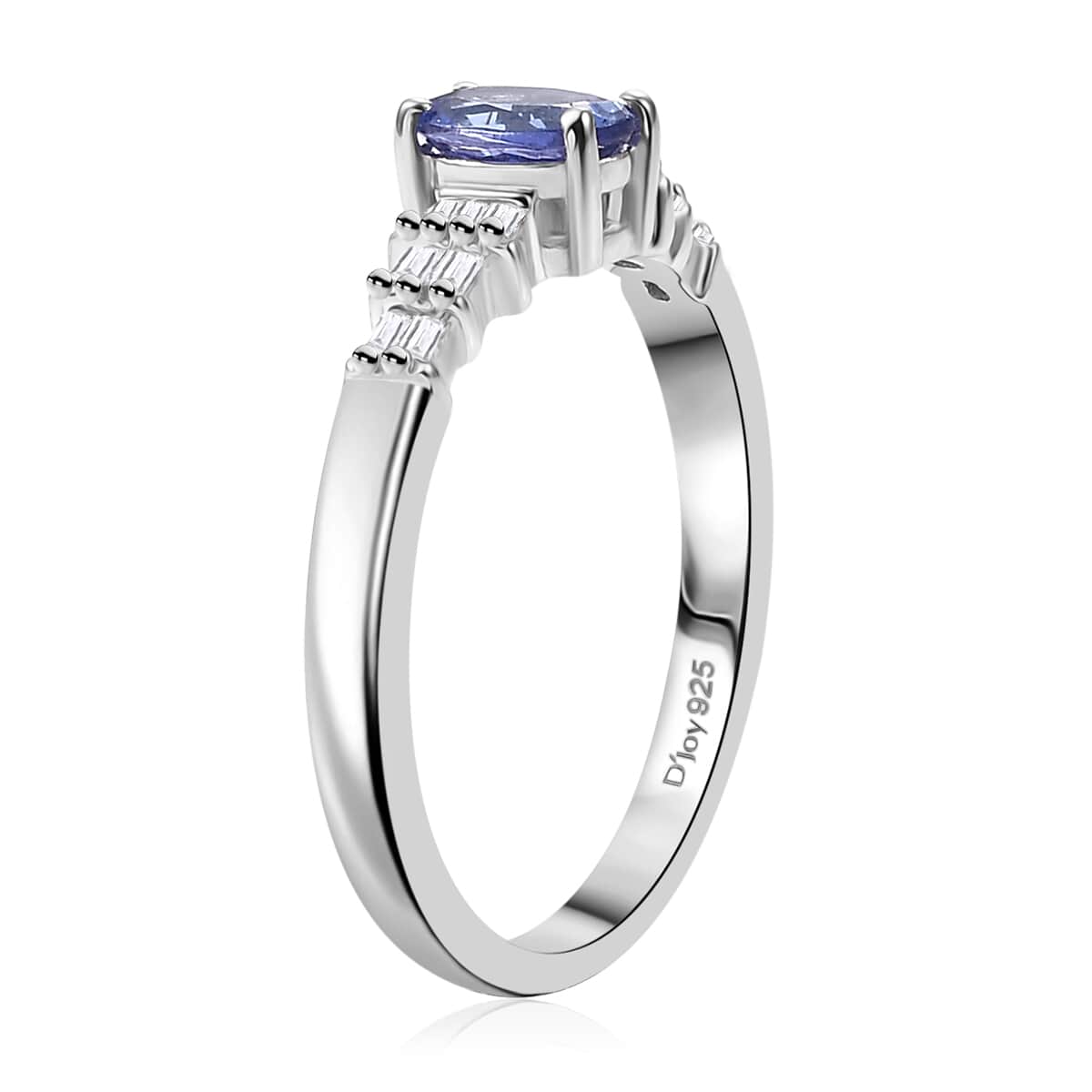 AAA Tanzanite and Diamond 0.60 ctw Ballerina Ring in Rhodium Over Sterling Silver (Size 10.0) image number 3