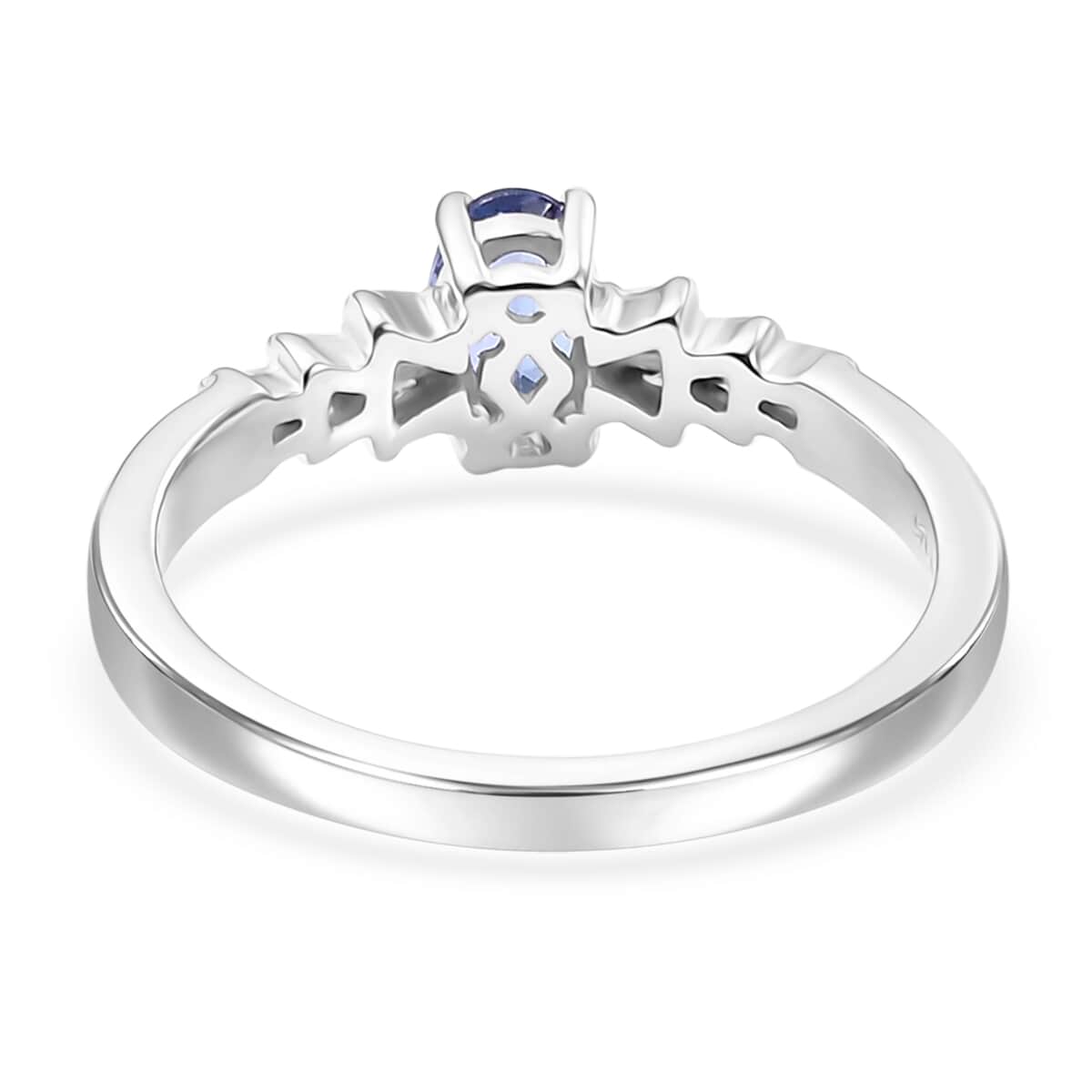 AAA Tanzanite and Diamond 0.60 ctw Ballerina Ring in Rhodium Over Sterling Silver (Size 10.0) image number 4