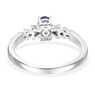 D'Joy AAA Tanzanite and Diamond 0.60 ctw Ballerina Ring in Rhodium Over Sterling Silver (Size 10.0)