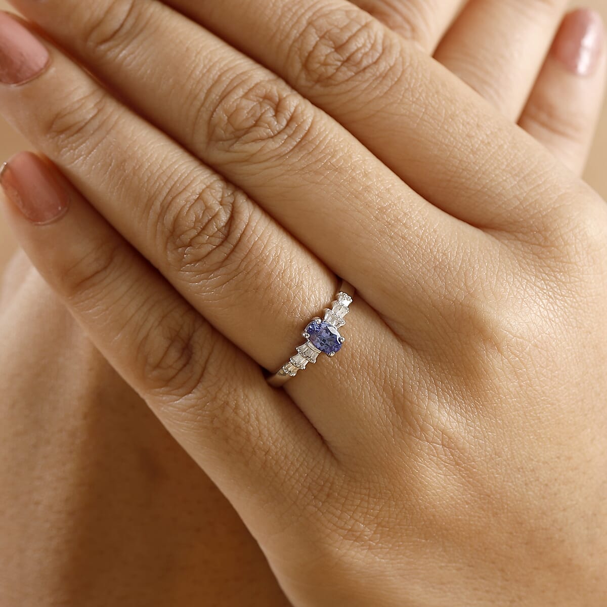 AAA Tanzanite and Diamond 0.60 ctw Ballerina Ring in Rhodium Over Sterling Silver (Size 8.0) image number 2