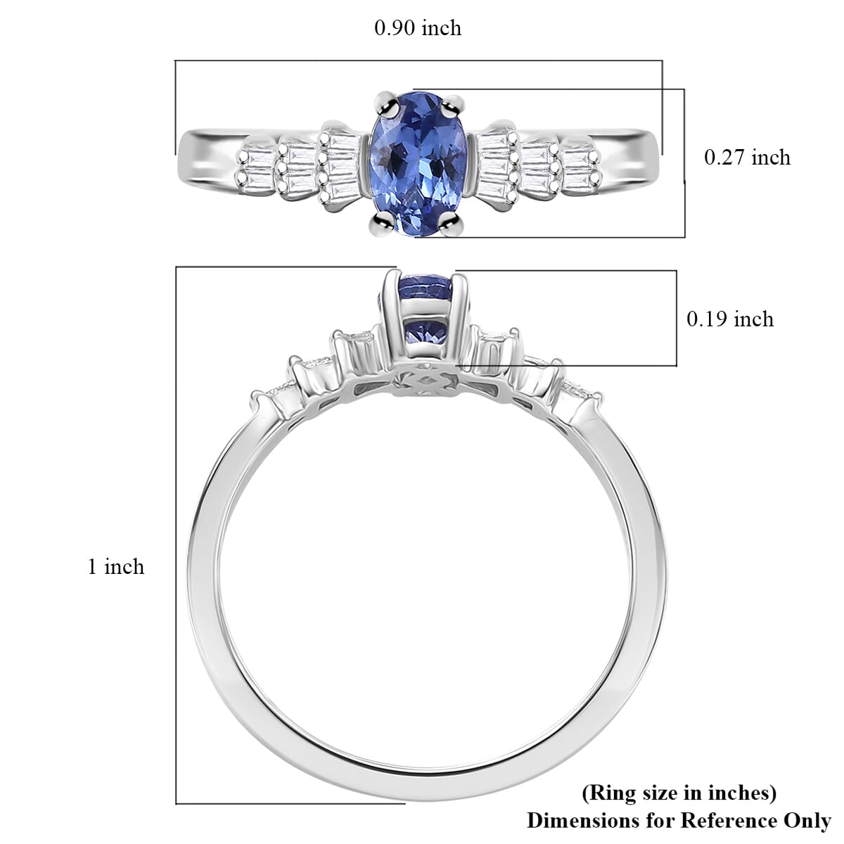 AAA Tanzanite and Diamond 0.60 ctw Ballerina Ring in Rhodium Over Sterling Silver (Size 8.0) image number 5