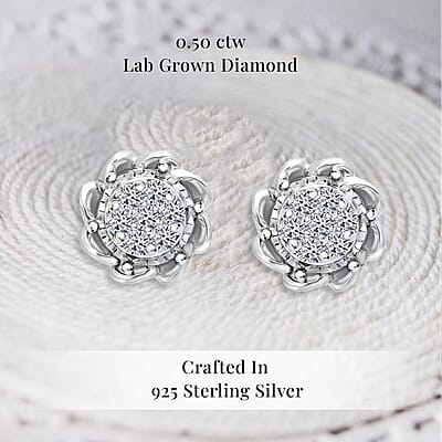 Luxuriant Lab Grown Diamond G-H SI 0.50 ctw Stud Earrings in Platinum Over Sterling Silver