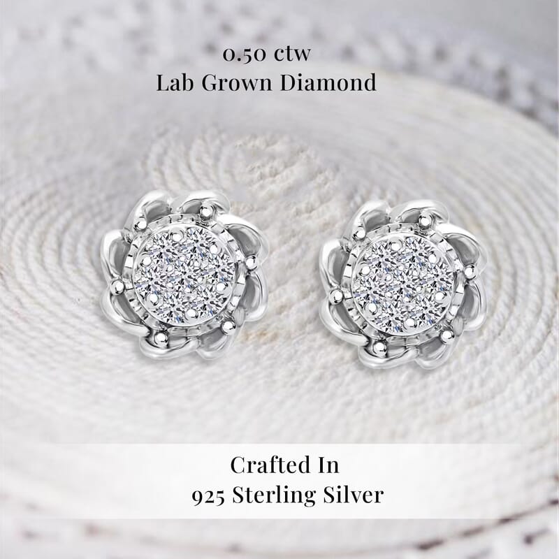Luxuriant Lab Grown Diamond G-H SI 0.50 ctw Stud Earrings in Platinum Over Sterling Silver
