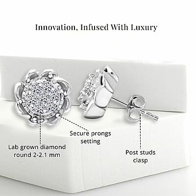 Luxuriant Lab Grown Diamond G-H SI 0.50 ctw Stud Earrings in Platinum Over Sterling Silver