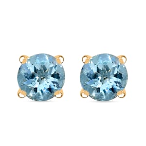 Luxoro AAA Mangoro Aquamarine 1.54 ctw Solitaire Stud Earrings in 10K Yellow Gold