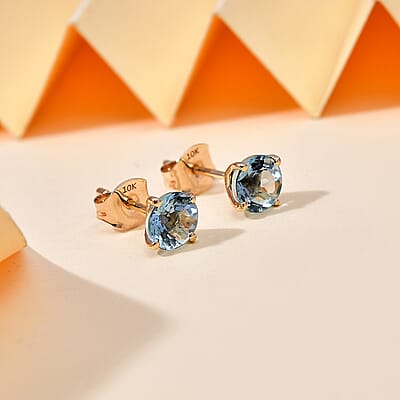 Luxoro AAA Mangoro Aquamarine 1.54 ctw Solitaire Stud Earrings in 10K Yellow Gold