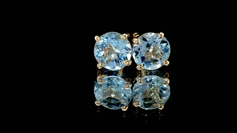 Luxoro AAA Mangoro Aquamarine 1.54 ctw Solitaire Stud Earrings in 10K Yellow Gold