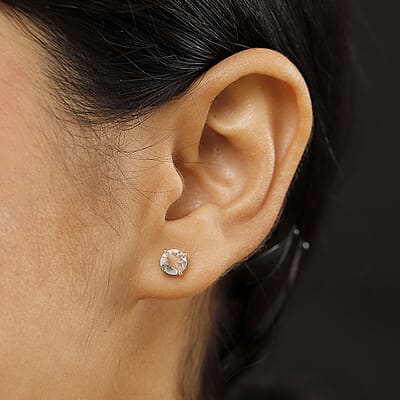 Luxoro AAA Mangoro Aquamarine 1.54 ctw Solitaire Stud Earrings in 10K Yellow Gold