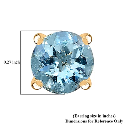 Luxoro AAA Mangoro Aquamarine 1.54 ctw Solitaire Stud Earrings in 10K Yellow Gold