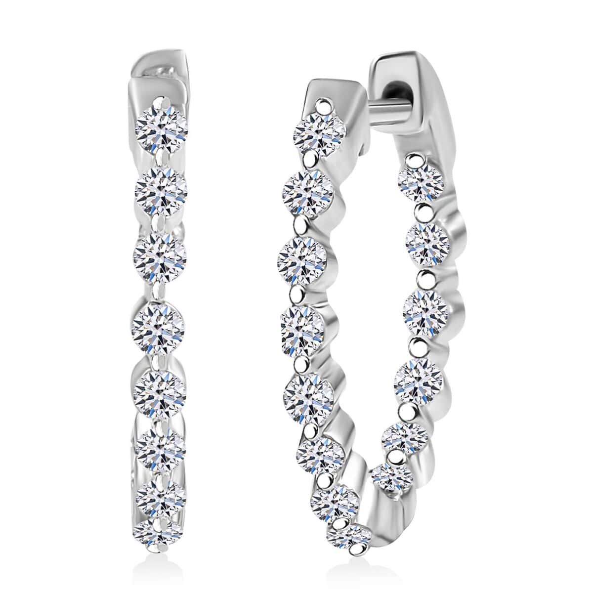 Luxuriant Lab Grown Diamond SI 1.00 ctw Hoop Earrings in Rhodium Over Sterling Silver image number 0