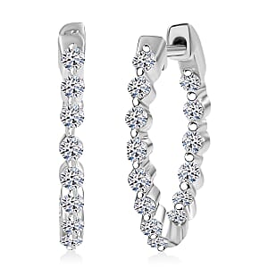 Luxuriant Lab Grown Diamond SI 1.00 ctw Hoop Earrings in Rhodium Over Sterling Silver