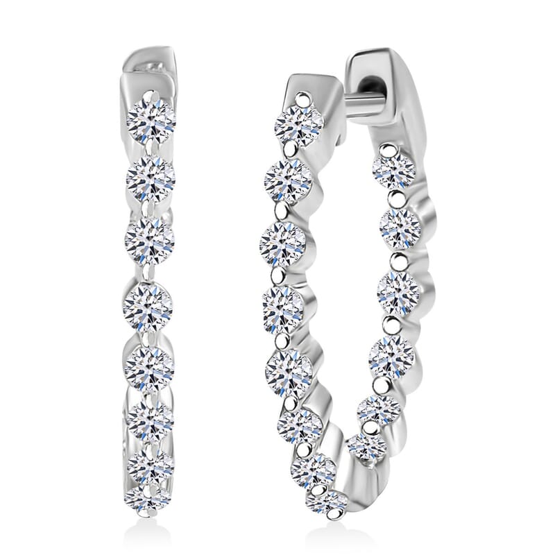Luxuriant Lab Grown Diamond SI 1.00 ctw Hoop Earrings in Rhodium Over Sterling Silver