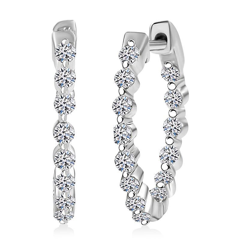 Luxuriant Lab Grown Diamond SI 1.00 ctw Hoop Earrings in Rhodium Over Sterling Silver