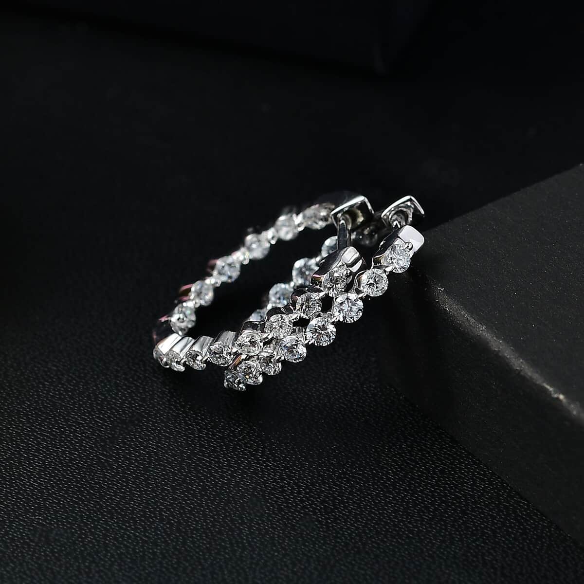 Luxuriant Lab Grown Diamond SI 1.00 ctw Hoop Earrings in Rhodium Over Sterling Silver image number 1