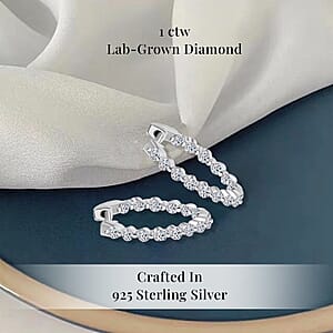 Luxuriant Lab Grown Diamond SI 1.00 ctw Hoop Earrings in Rhodium Over Sterling Silver