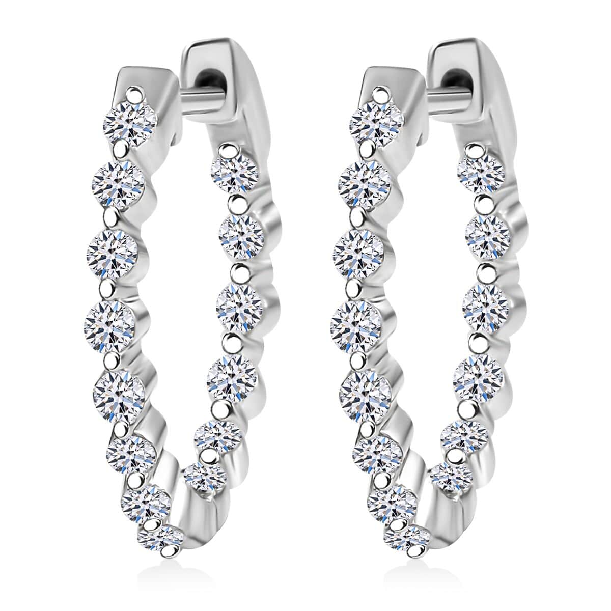 Luxuriant Lab Grown Diamond SI 1.00 ctw Hoop Earrings in Rhodium Over Sterling Silver image number 3