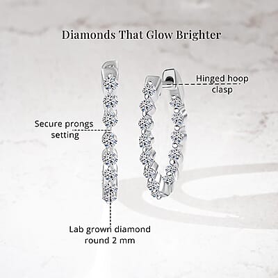 Luxuriant Lab Grown Diamond SI 1.00 ctw Hoop Earrings in Rhodium Over Sterling Silver