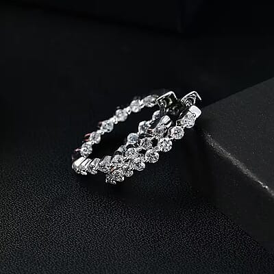 Luxuriant Lab Grown Diamond SI 1.00 ctw Hoop Earrings in Rhodium Over Sterling Silver