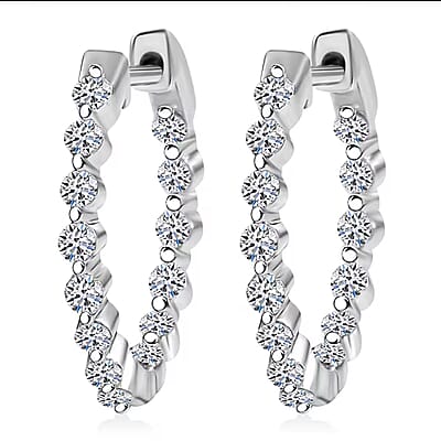 Luxuriant Lab Grown Diamond SI 1.00 ctw Hoop Earrings in Rhodium Over Sterling Silver