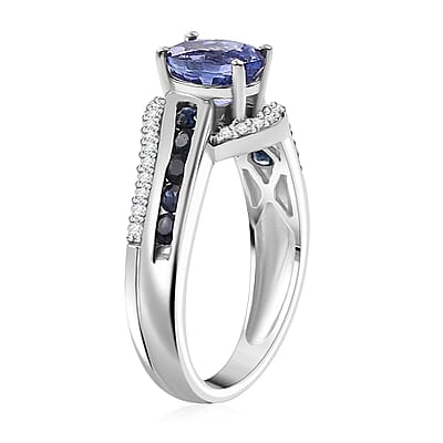AAA Tanzanite and Multi Gemstone 1.50 ctw Bypass Ring in Rhodium Over Sterling Silver (Size 10.0)