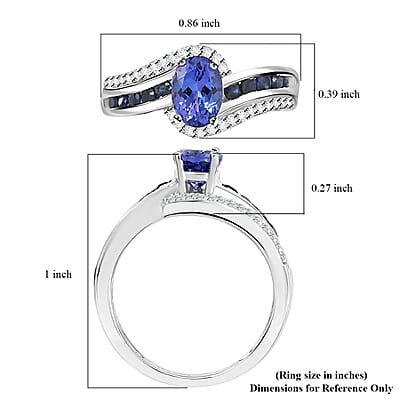 AAA Tanzanite and Multi Gemstone 1.50 ctw Bypass Ring in Rhodium Over Sterling Silver (Size 10.0)