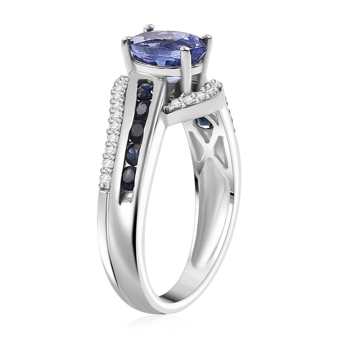 AAA Tanzanite and Multi Gemstone 1.50 ctw Bypass Ring in Rhodium Over Sterling Silver (Size 8.0) image number 3