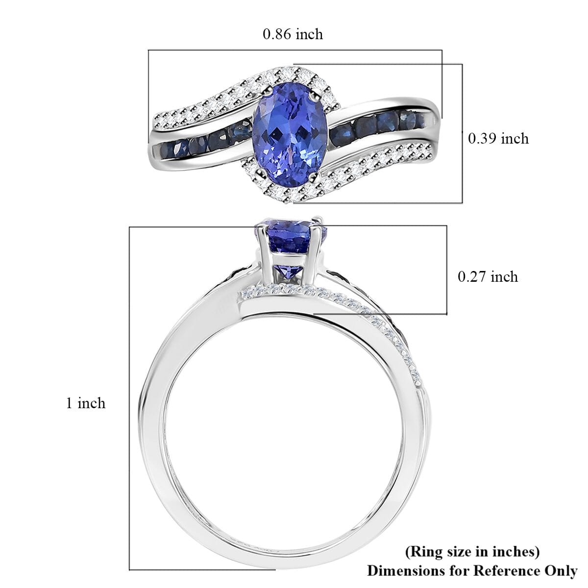 AAA Tanzanite and Multi Gemstone 1.50 ctw Bypass Ring in Rhodium Over Sterling Silver (Size 8.0) image number 5