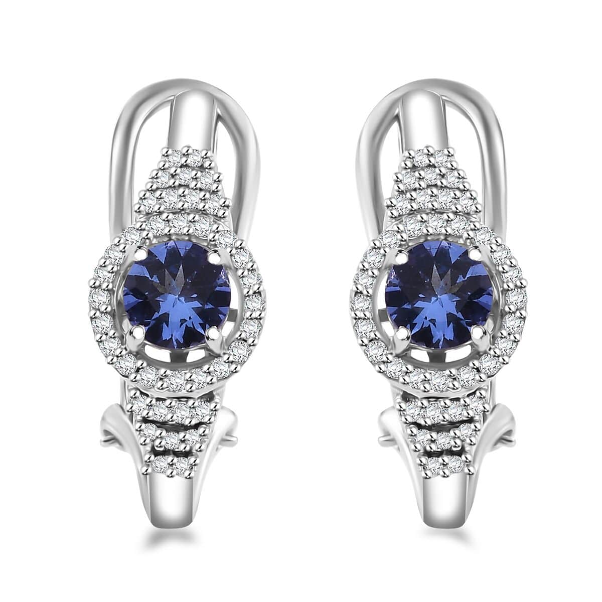 AAA Tanzanite and Moissanite 1.40 ctw Latch Back Earrings in Rhodium Over Sterling Silver image number 0