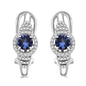 AAA Tanzanite and Moissanite 1.40 ctw Latch Back Earrings in Rhodium Over Sterling Silver