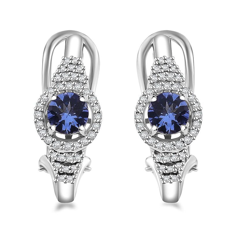 D'Joy AAA Tanzanite and Moissanite 1.40 ctw Latch Back Earrings in Rhodium Over Sterling Silver