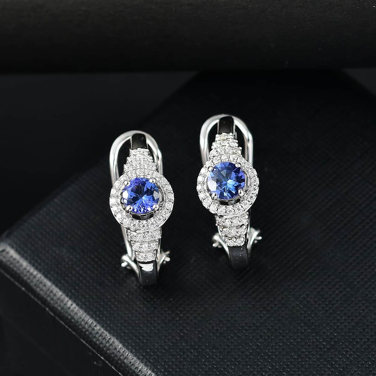 AAA Tanzanite and Moissanite 1.40 ctw Latch Back Earrings in Rhodium Over Sterling Silver image number 1